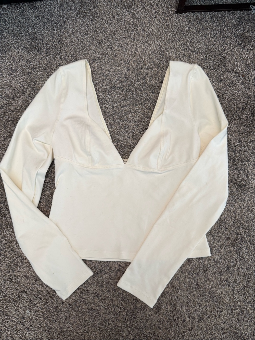 Free People Cream Deep V Long-Sleeve Top
